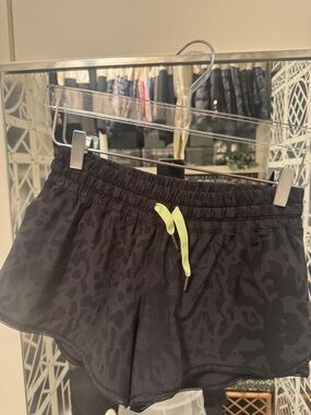 Women’s Black Leopard Print Active Shorts with Neon Drawstring